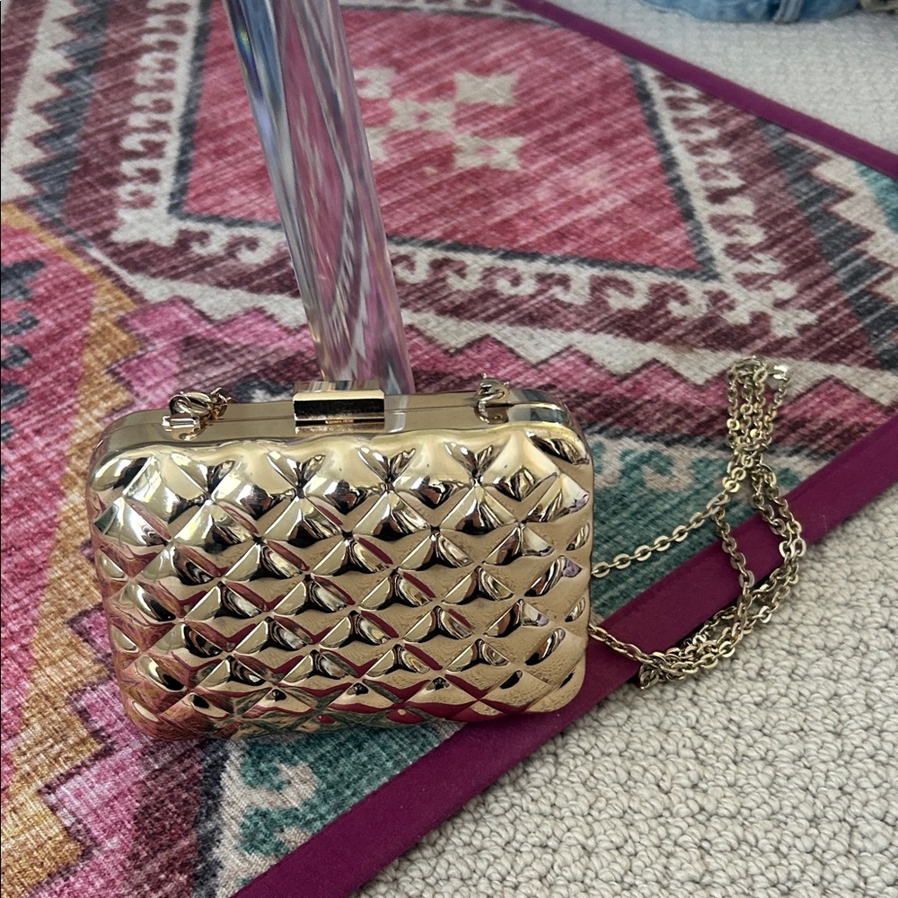 Gold Quilted Chain Clutch